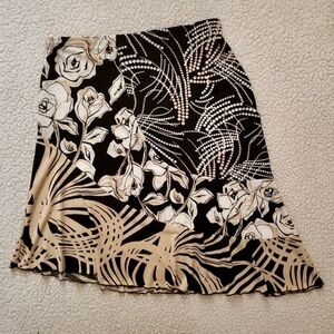 Boho Black Floral Handkerchief Hem Midi Skirt Mixed Print Size M